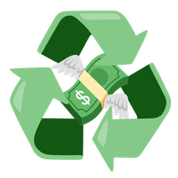 money with wings and recycling symbol