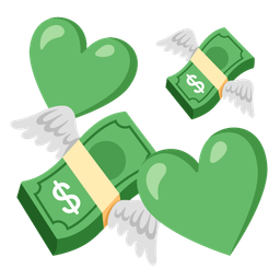 money with wings and revolving hearts