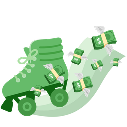 money with wings and roller skate
