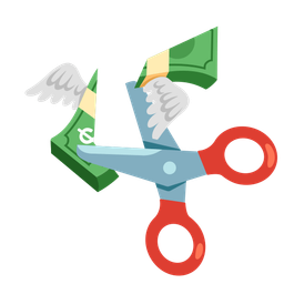 money with wings and scissors