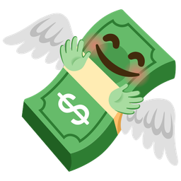 Money with wings and Smiling face with open hands