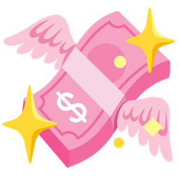 money with wings and sparkling heart