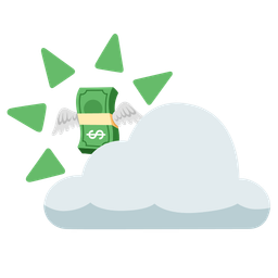 money with wings and sun behind cloud