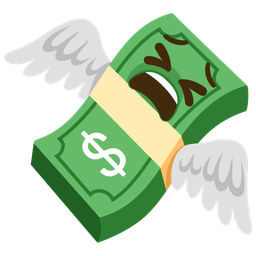 money with wings and tired face