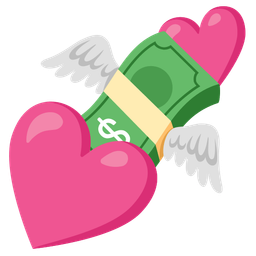 money with wings and two hearts
