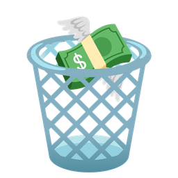 money with wings and wastebasket