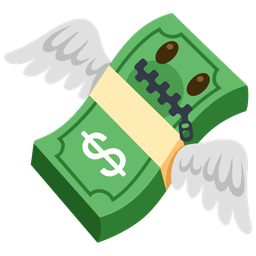 money with wings and zipper-mouth face
