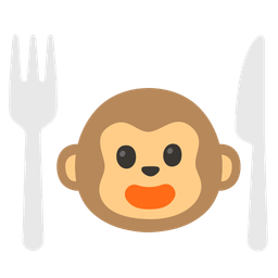 Monkey face and Fork and knife with plate