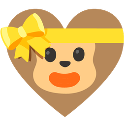Monkey face and Heart with ribbon