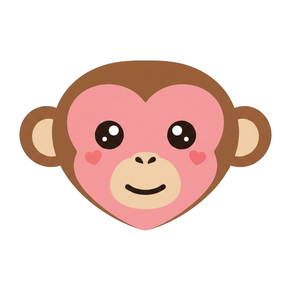 Monkey face and Pink heart