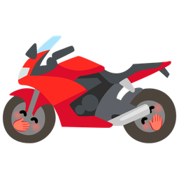 motorcycle and face with hand over mouth