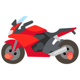 motorcycle and face with open eyes and hand over mouth