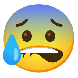 mouth and anxious face with sweat