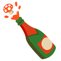mushroom and bottle with popping cork