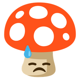 mushroom and downcast face with sweat