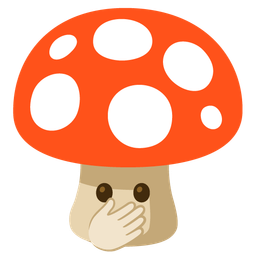 mushroom and face with open eyes and hand over mouth