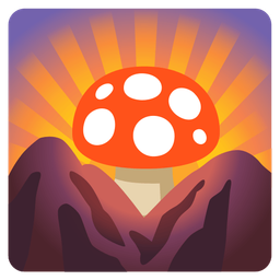 mushroom and sunrise over mountains