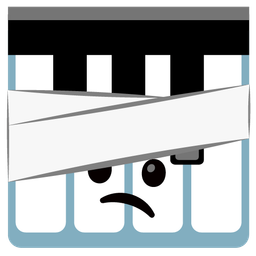 Musical keyboard and Face with head-bandage
