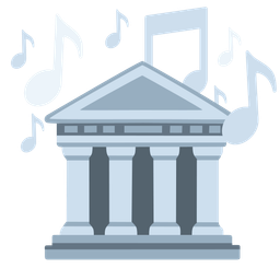 musical notes and classical building