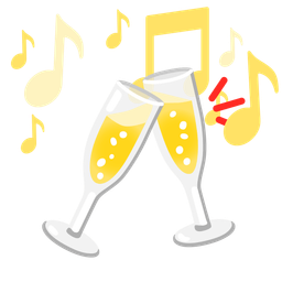 musical notes and clinking glasses