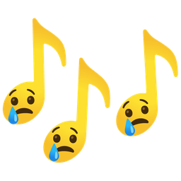 musical notes and crying face