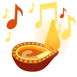 musical notes and diya lamp