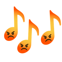 musical notes and enraged face