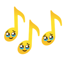 musical notes and face holding back tears