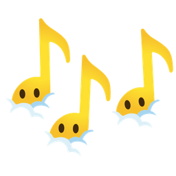 musical notes and face in clouds