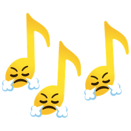 musical notes and face with steam from nose