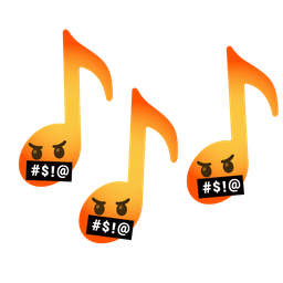 musical notes and face with symbols on mouth