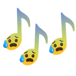 musical notes and fearful face