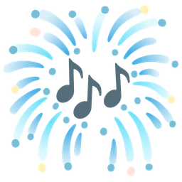 musical notes and fireworks