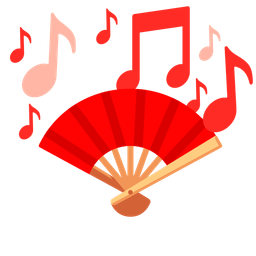musical notes and folding hand fan