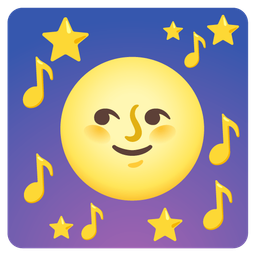musical notes and full moon face