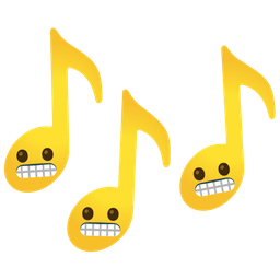 musical notes and grimacing face