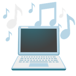musical notes and laptop