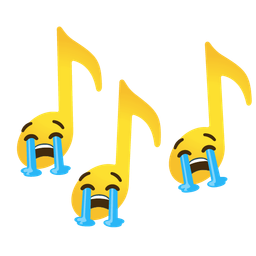 musical notes and loudly crying face
