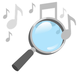 musical notes and magnifying glass tilted right