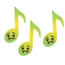 musical notes and nauseated face