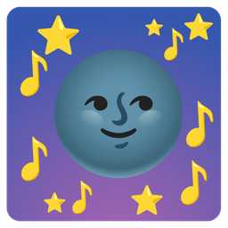 musical notes and new moon face
