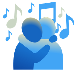 musical notes and people hugging