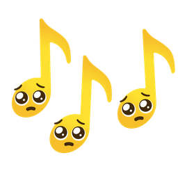 musical notes and pleading face