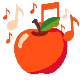 musical notes and red apple