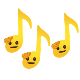 musical notes and saluting face