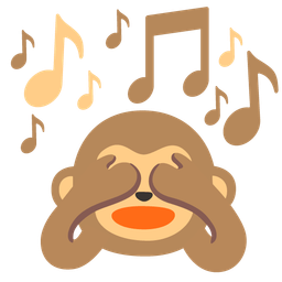 musical notes and see-no-evil monkey