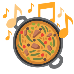 musical notes and shallow pan of food