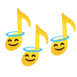 Musical notes and Smiling face with halo