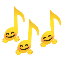 Musical notes and Smiling face with open hands