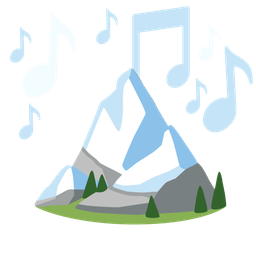 musical notes and snow-capped mountain